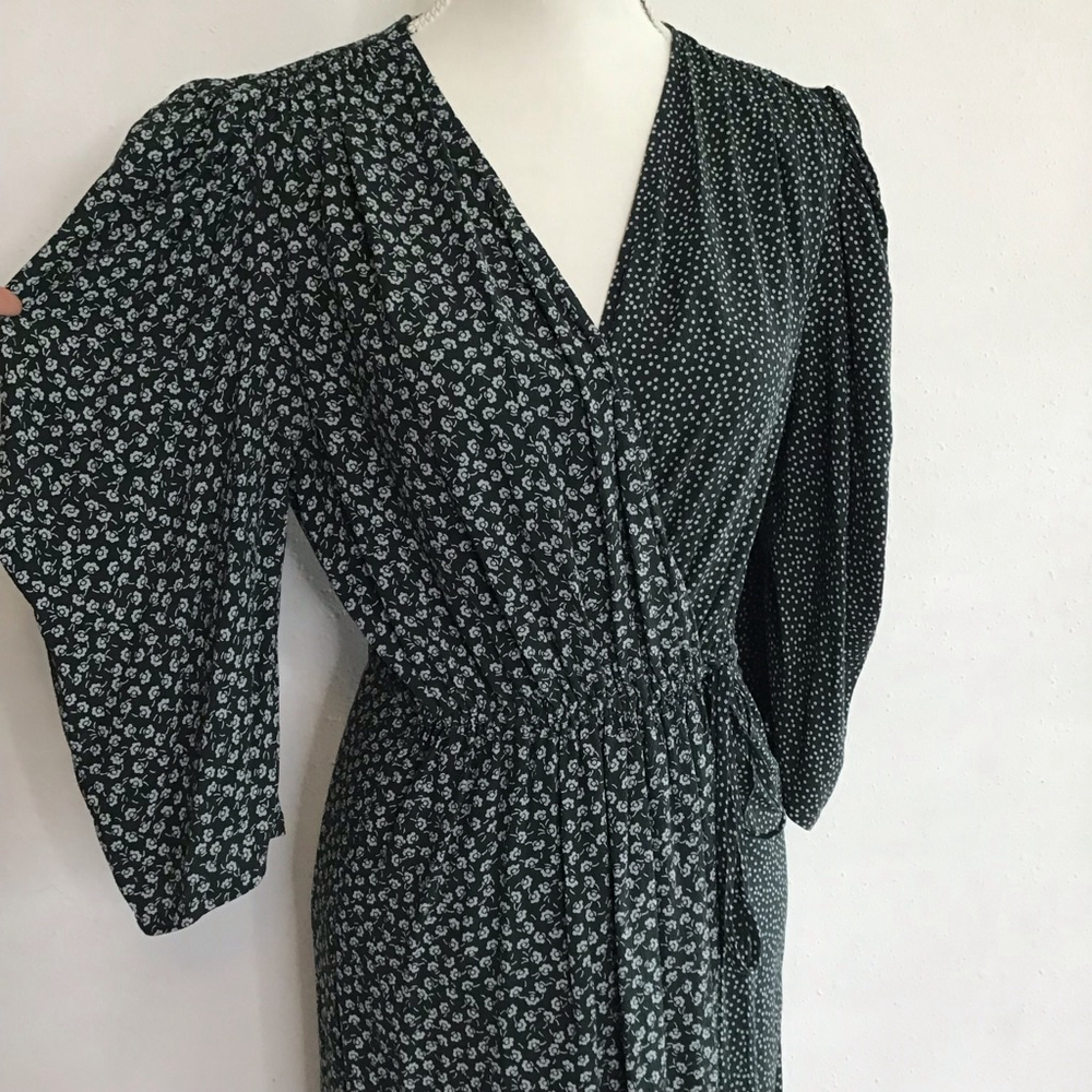 See By Chloé Women Elegant Dark Emerald Green & White Floral Midi Wrap Dress 6 - Picture 5 of 14